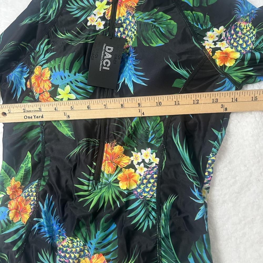 Daci Rash Guard Swimsuit Womens Medium Tropical Floral One Piece Long Sleeve - Picture 9 of 10